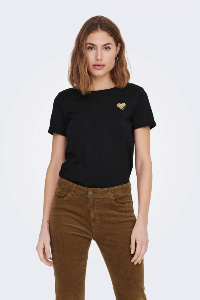 ONLKITA LIFE S/S LOGO TOP NOOS 15244714 BLACK/GOLD GLITT